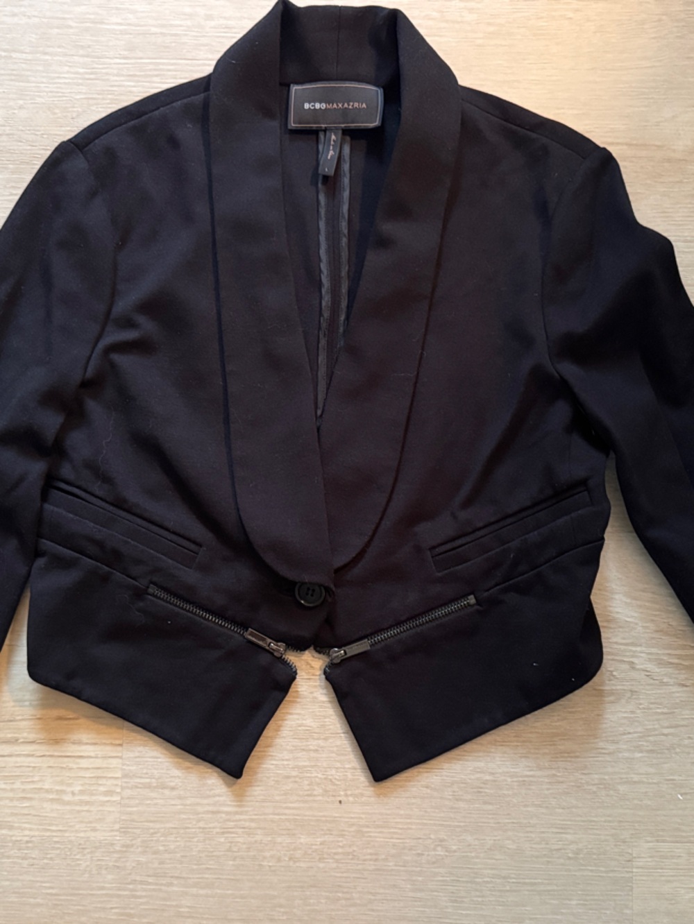 BCBG Cropped Black Women's Zip Blazer Jacket